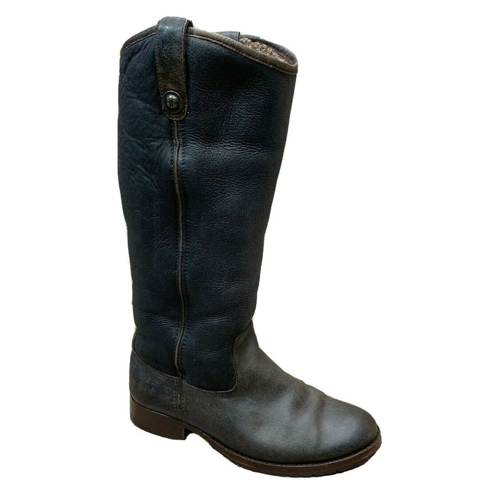 Frye Women's Melissa Button Tall Knee High Shearling Boots Brown Leather Sz 8 B